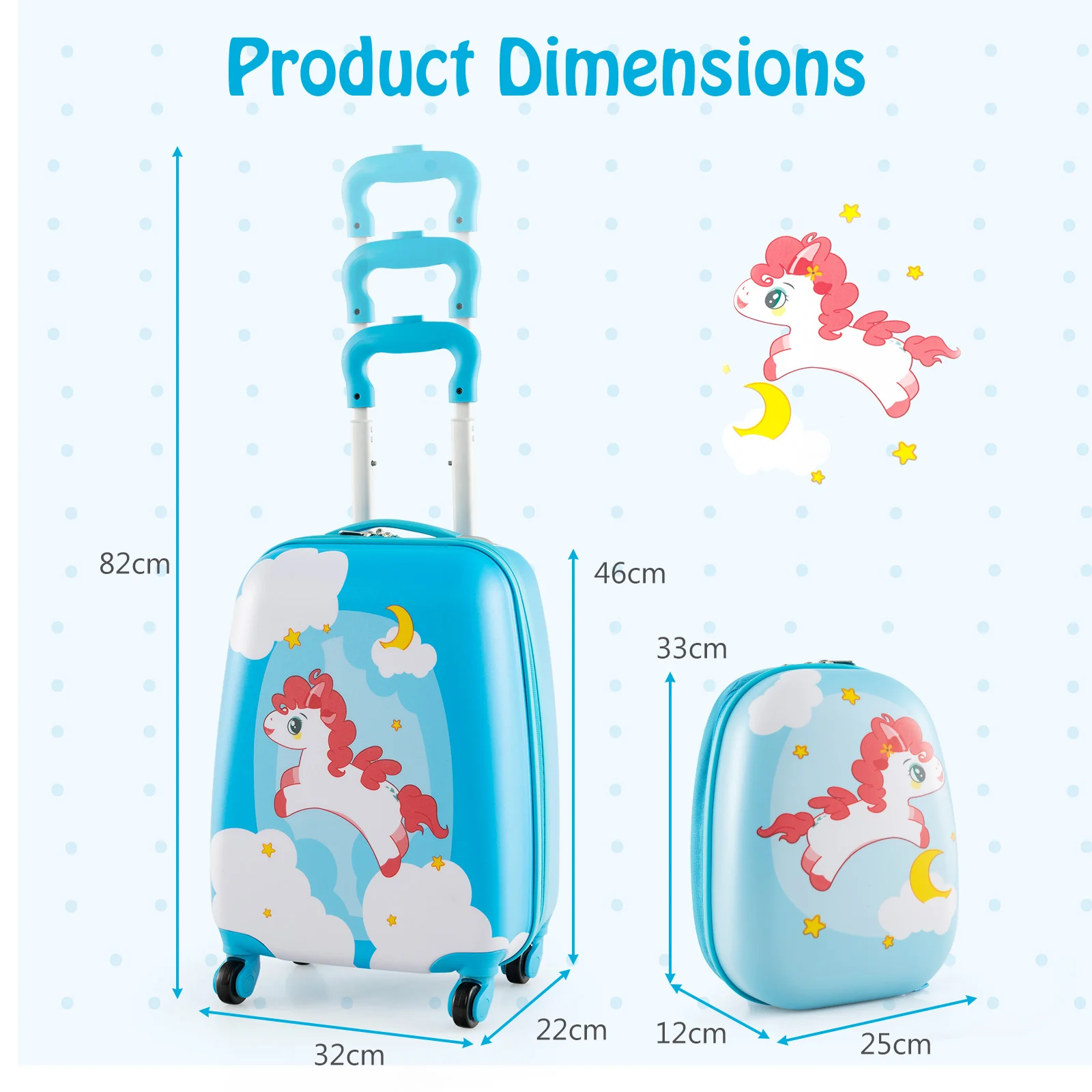 2 Pieces Kids Luggage Set with Wheels and Height Adjustable Handle-Blue - Image 23