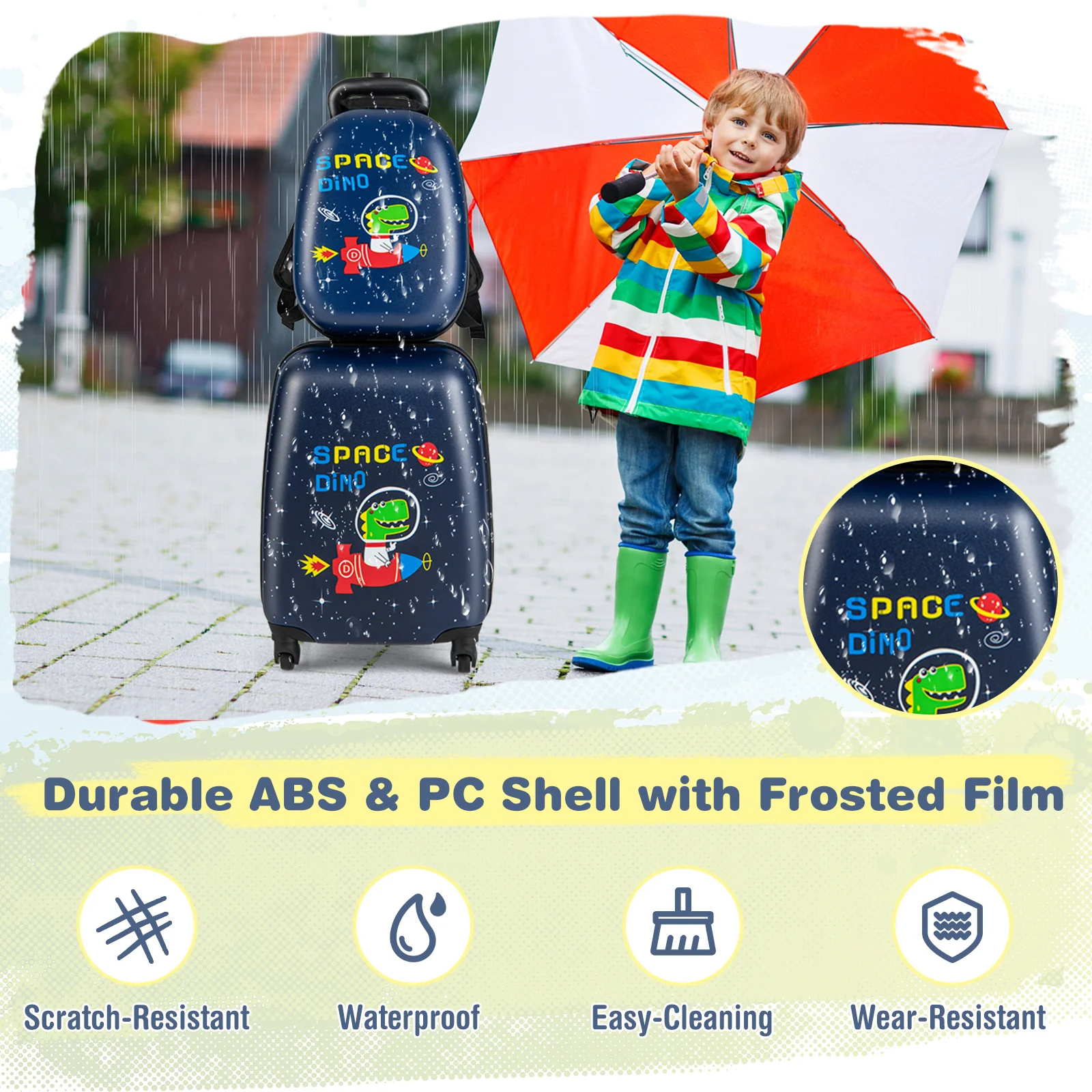2 Pieces Kids Luggage Set with Wheels and Height Adjustable Handle-Blue - Image 7