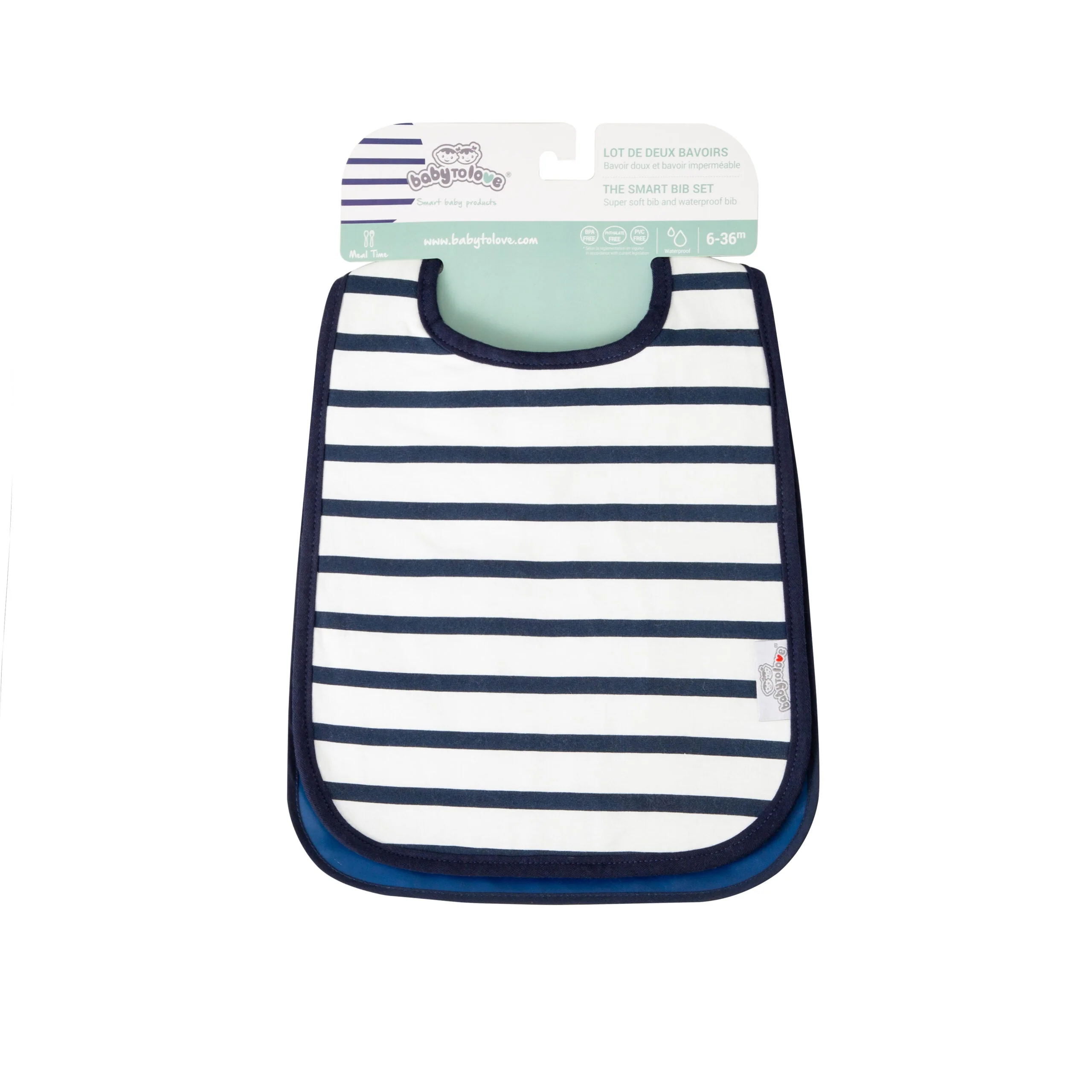Baby to Love Cotton Jersey Bibs 2 Pack - Blue Stripes - Image 6