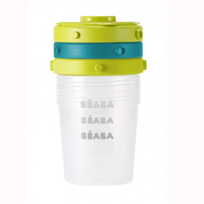 Beaba Set of 6 Food Conservation Storage Jars 60ml & 120ml – Blue/Neon - Image 2