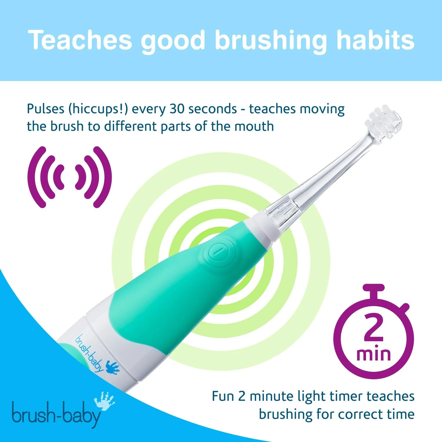 Brush Baby Babysonic Electric Toothbrush (0-3 Years) - Available in Teal/Pink/Blue - Image 2