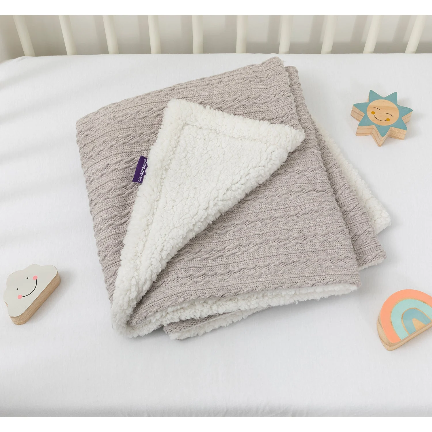 Clevamama Luxe Sherpa Baby Blanket (Available in Grey/Blue/Pink) - Image 5