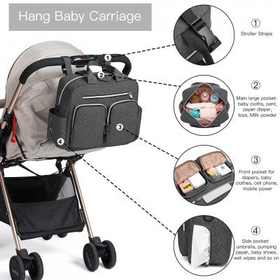 Dark Grey Functional Baby Changing Shoulder Bag - Image 8