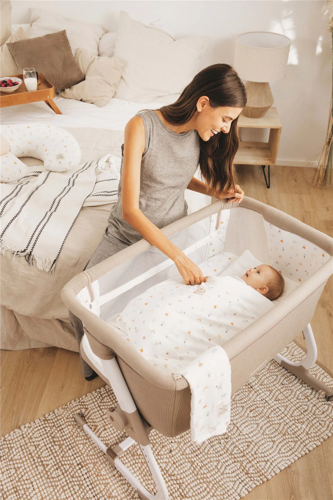 Jane Baby Side Crib + 4 Piece Bedding Set & Safety Mattress, Sesame - Image 16