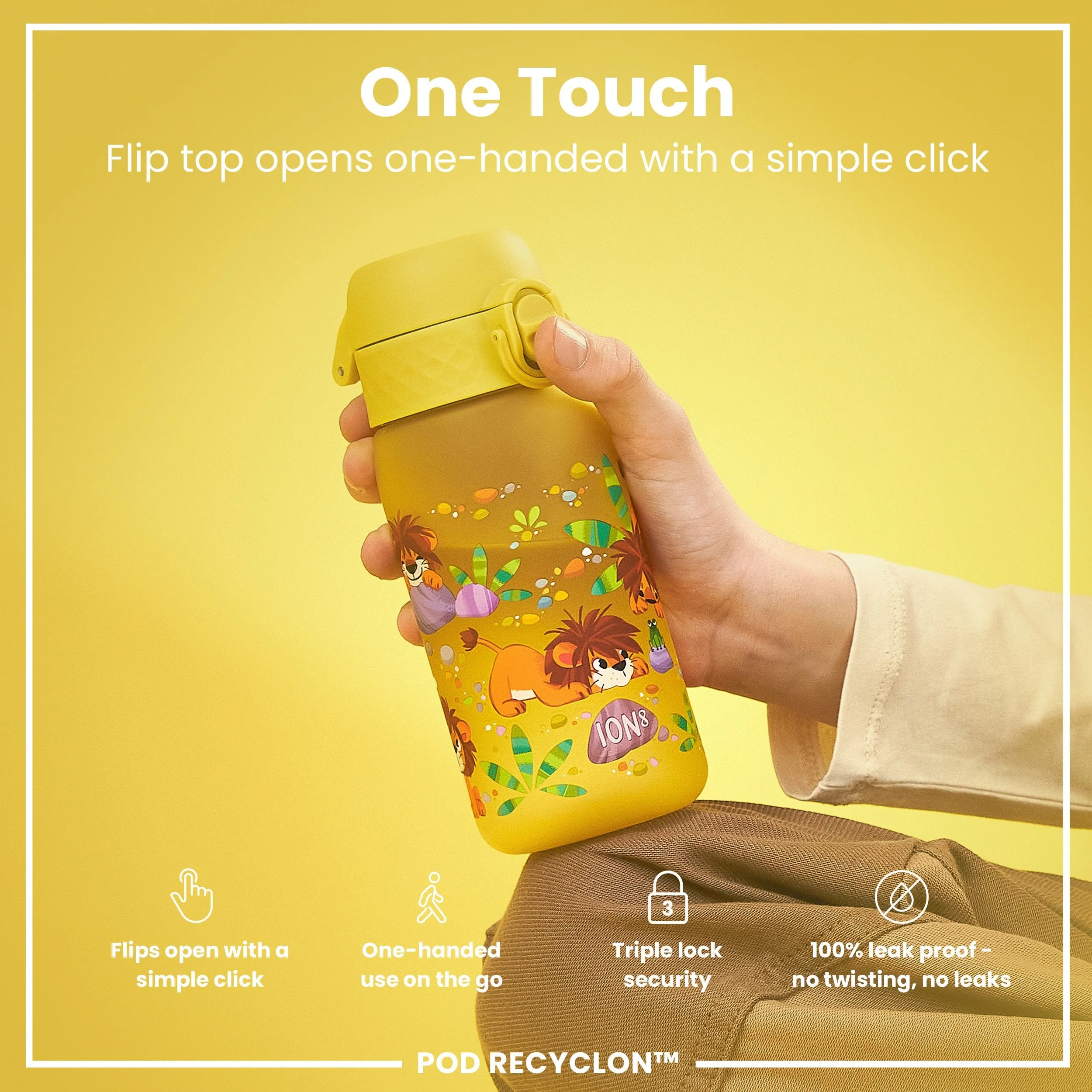 Leak Proof Kids Water Bottle, Recyclon, Baby Lions, 350ml (12oz) - Image 3
