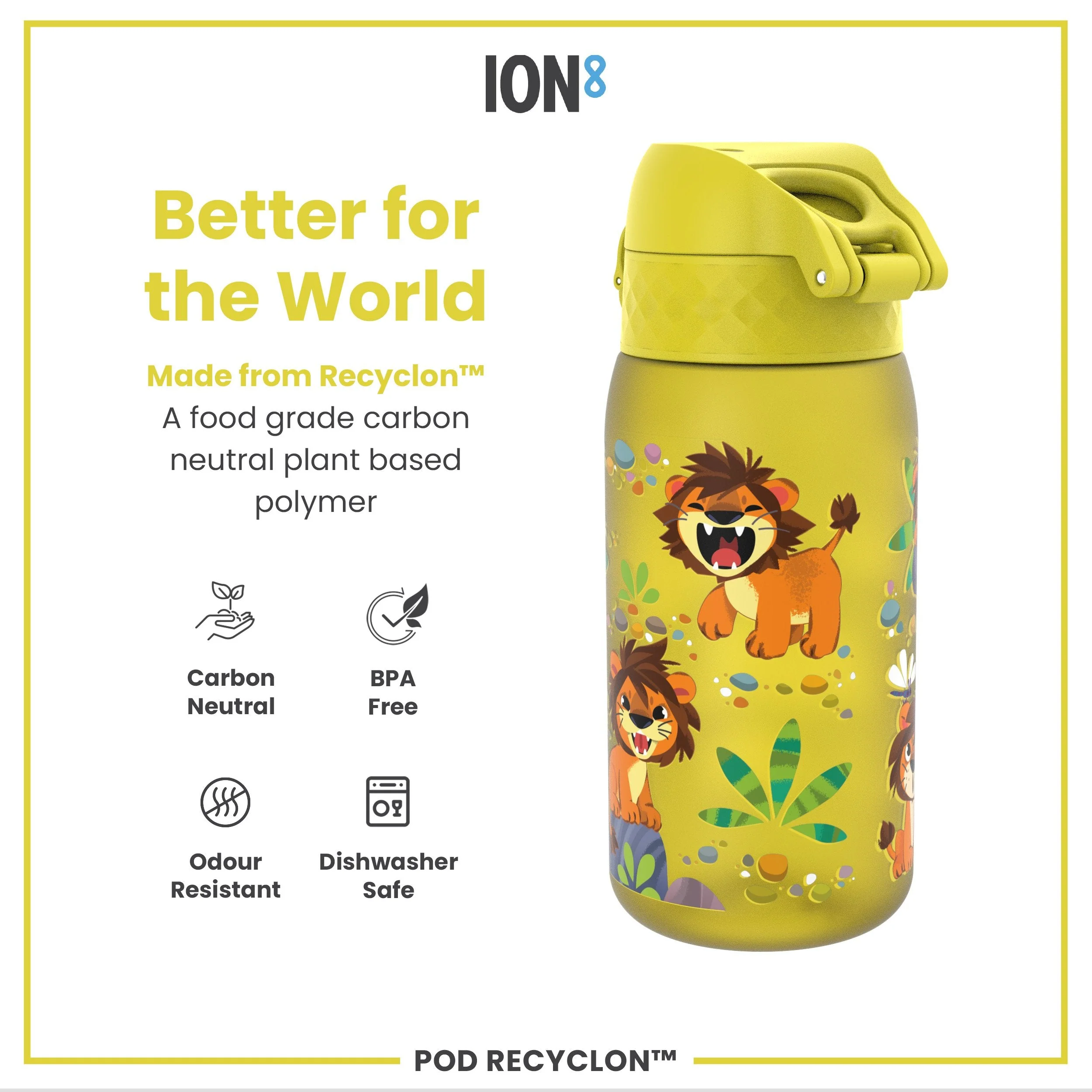 Leak Proof Kids Water Bottle, Recyclon, Baby Lions, 350ml (12oz) - Image 5