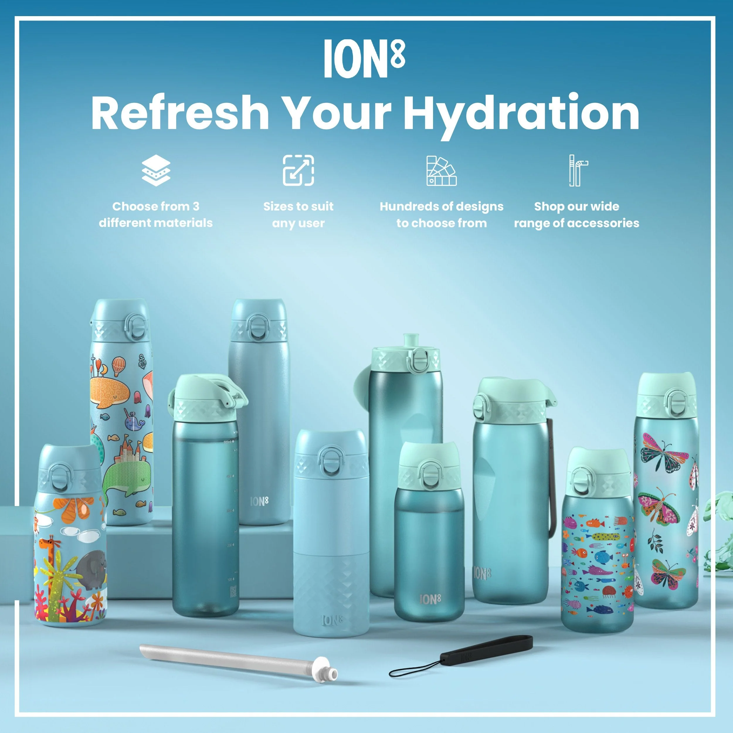 Leak Proof Kids Water Bottle, Recyclon, Blue Unicorns, 350ml (12oz) - Image 7