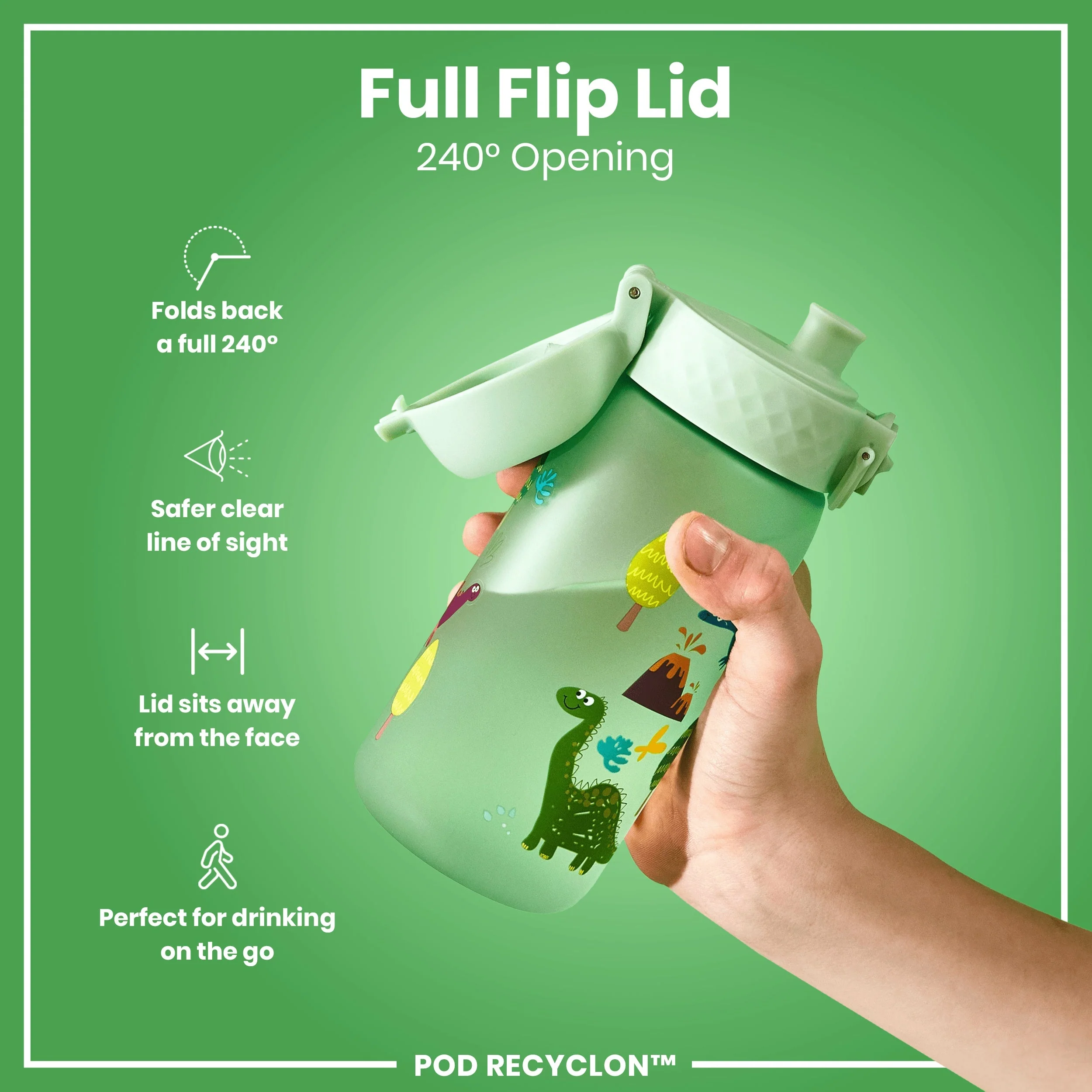 Leak Proof Kids Water Bottle, Recyclon, Dinosaur, 350ml (12oz) - Image 4