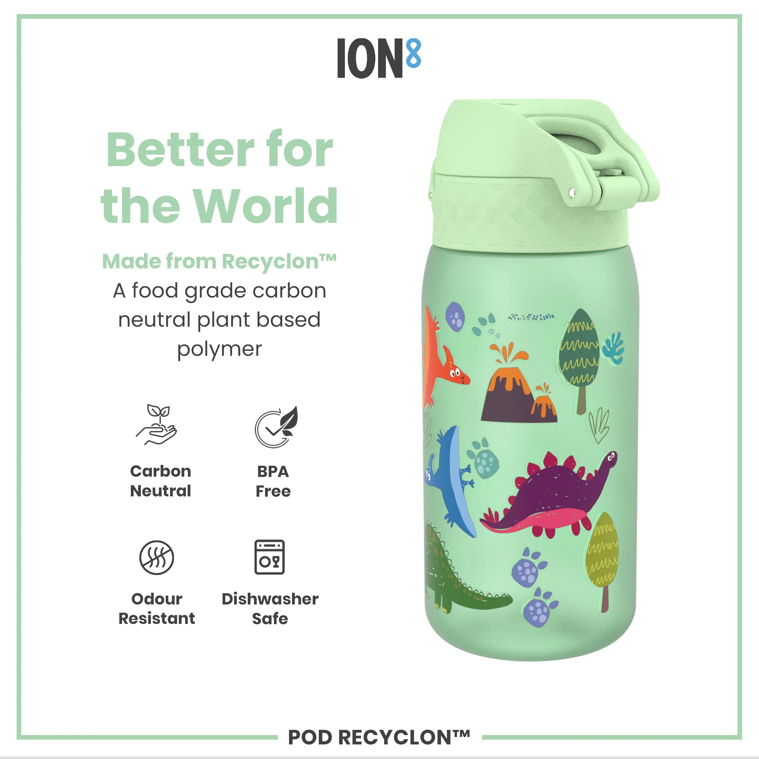 Leak Proof Kids Water Bottle, Recyclon, Dinosaur, 350ml (12oz) - Image 5