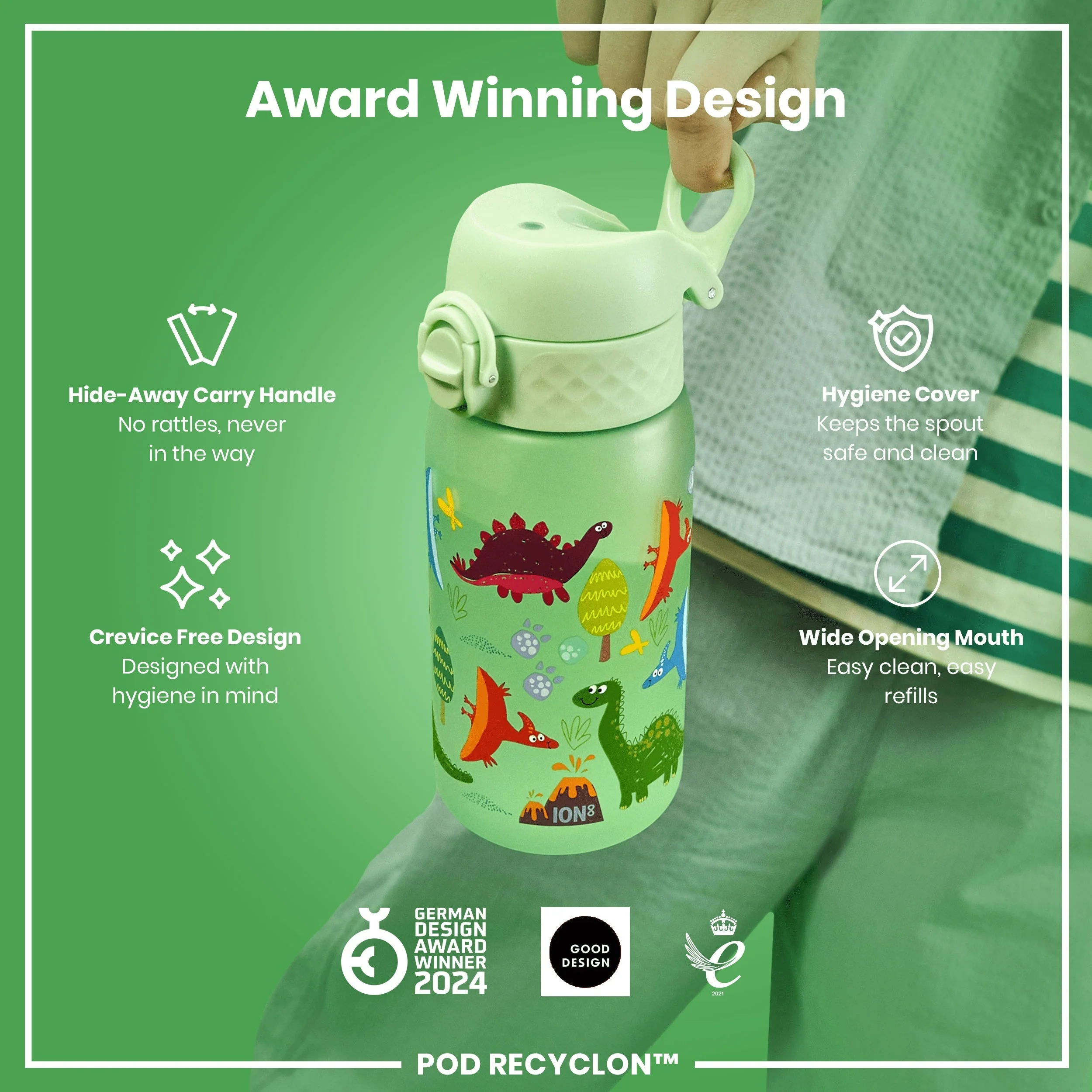 Leak Proof Kids Water Bottle, Recyclon, Dinosaur, 350ml (12oz) - Image 6