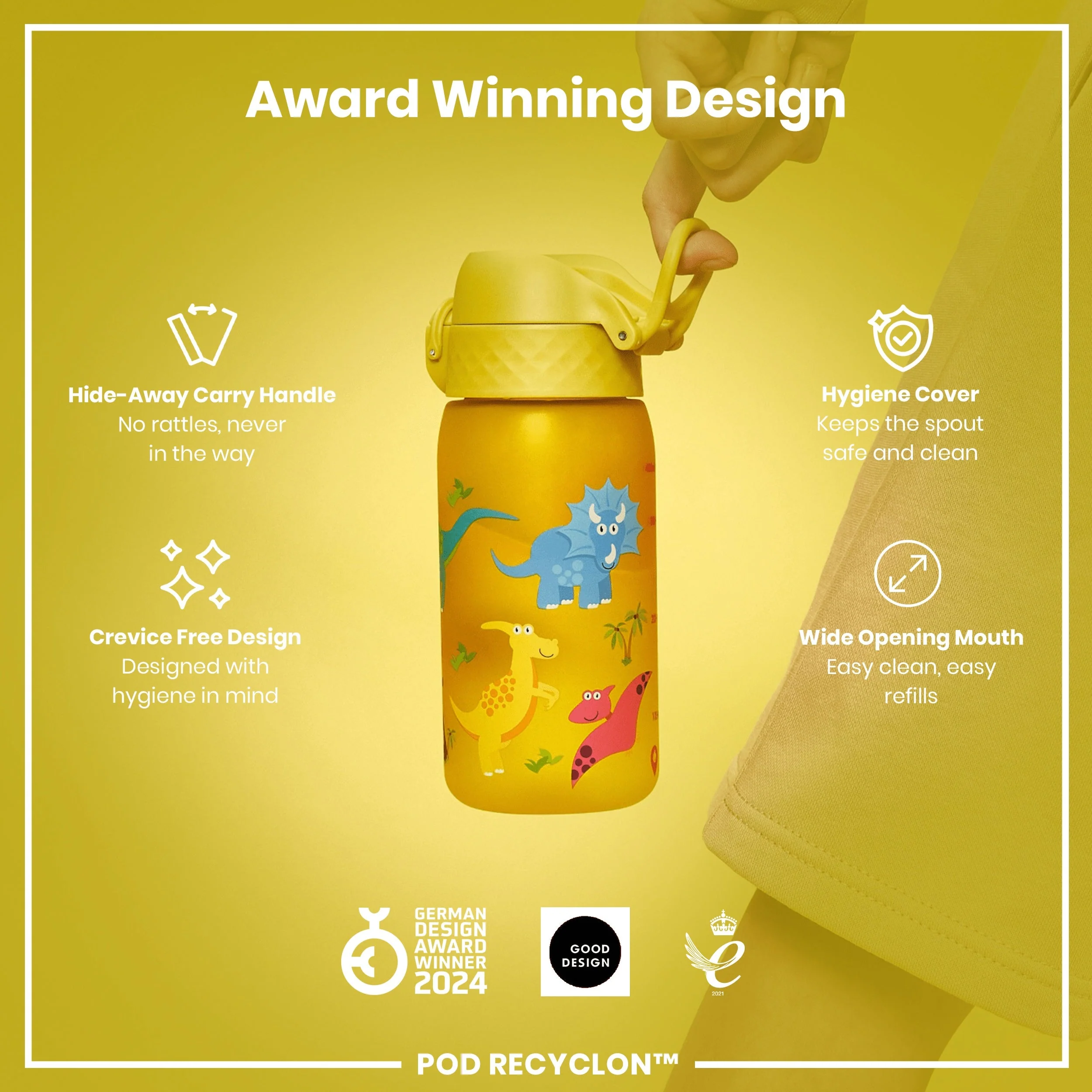 Leak Proof Kids Water Bottle, Recyclon, Dinosaur, 350ml (12oz) - Image 6