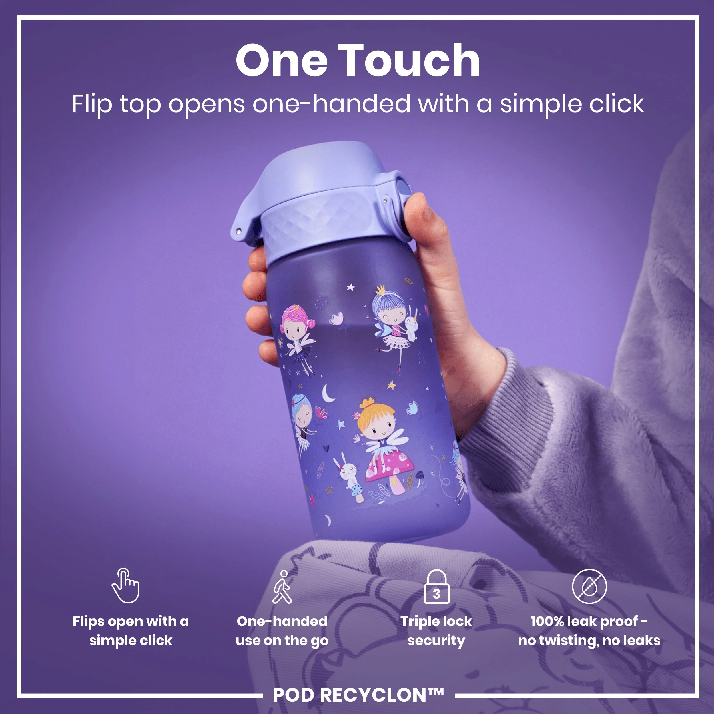 Leak Proof Kids Water Bottle, Recyclon, Fairies, 350ml (12oz) - Image 3