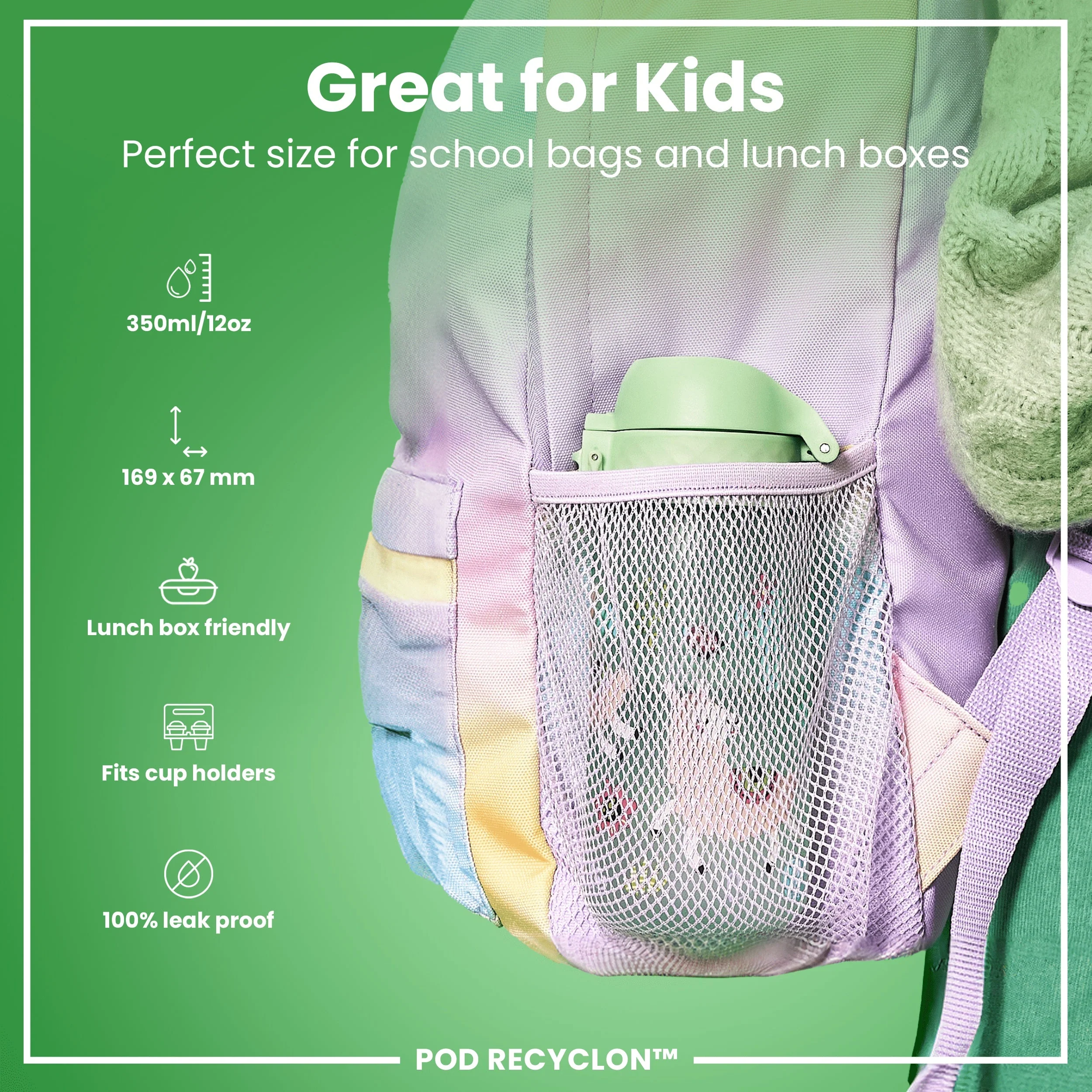 Leak Proof Kids Water Bottle, Recyclon, Llamas, 350ml (12oz) - Image 2