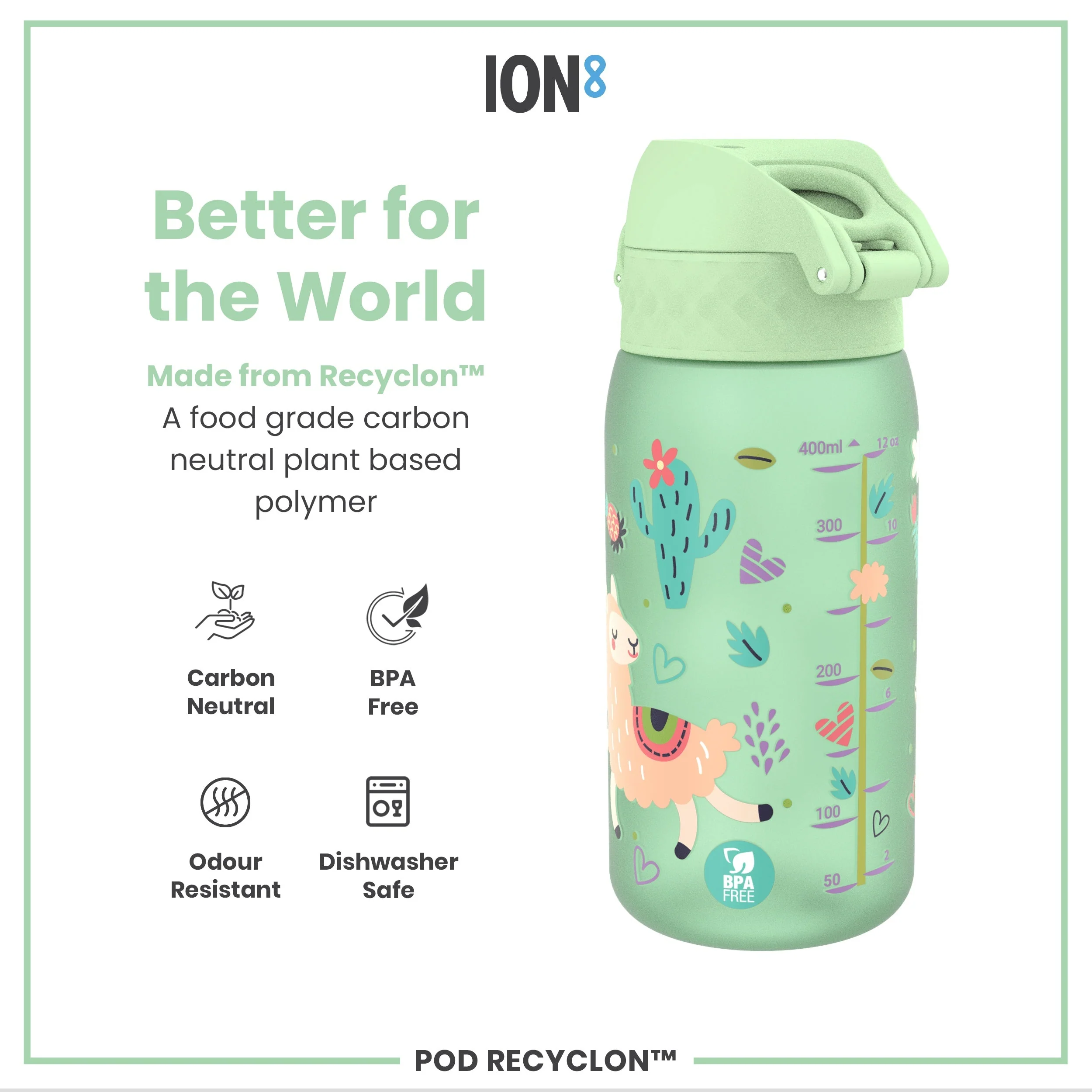 Leak Proof Kids Water Bottle, Recyclon, Llamas, 350ml (12oz) - Image 5