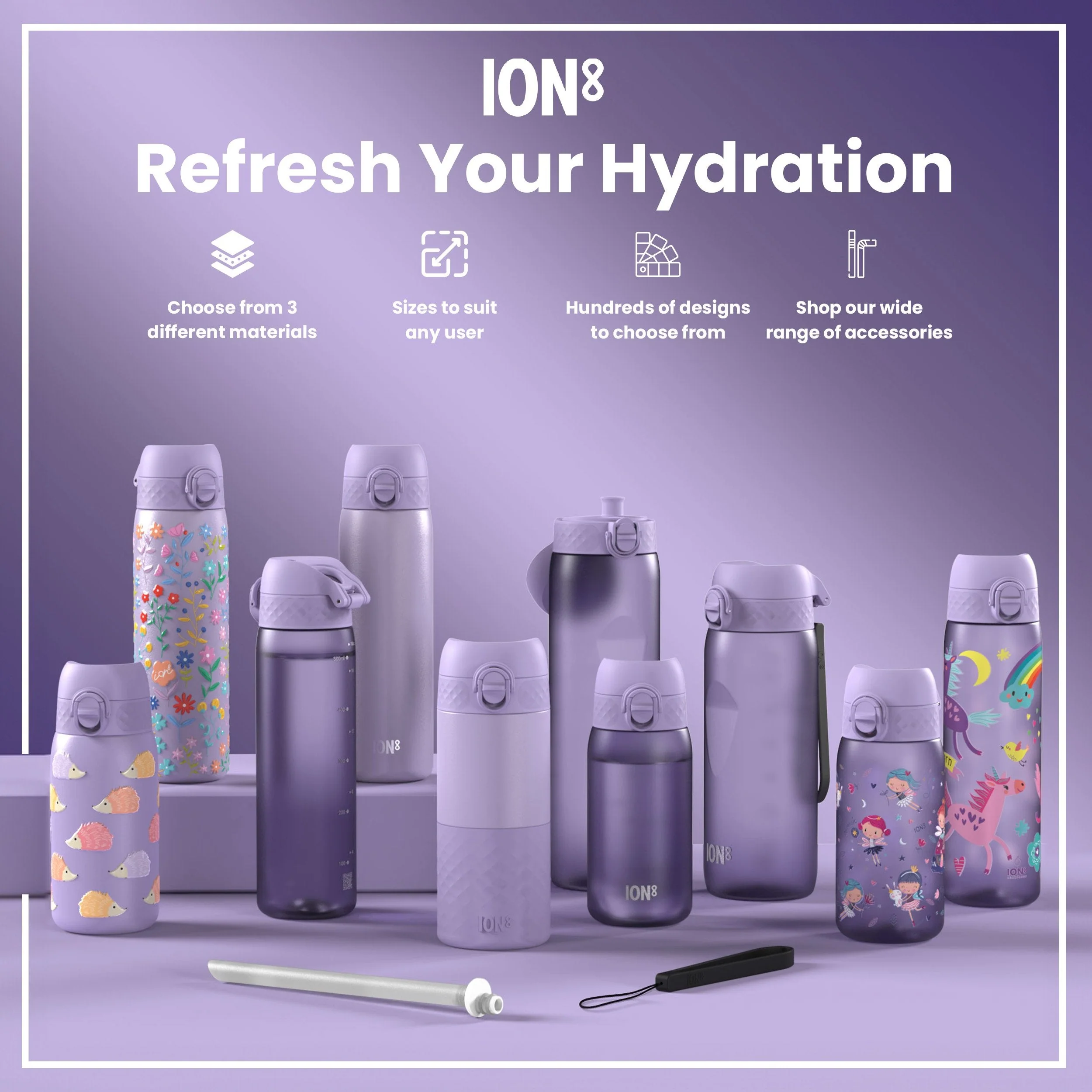 Leak Proof Kids Water Bottle, Recyclon, Purple Unicorns, 350ml (12oz) - Image 7