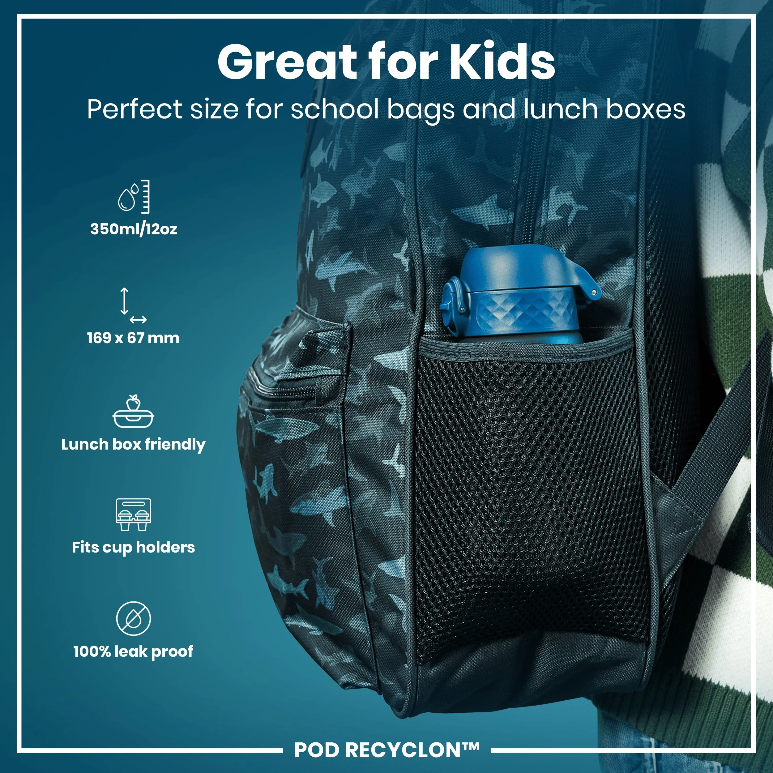 Leak Proof Kids Water Bottle, Recyclon, Red Pandas, 350ml (12oz) - Image 2