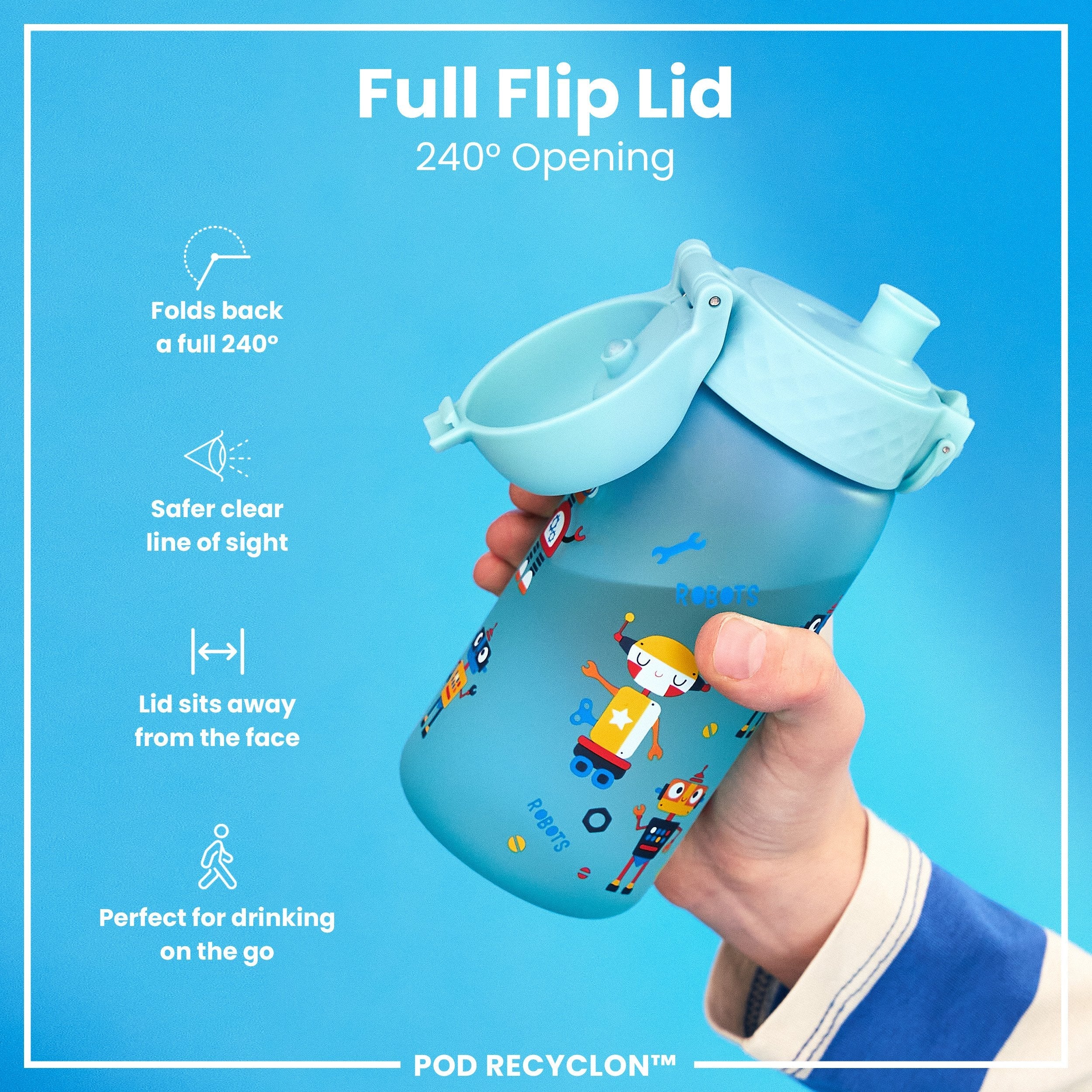 Leak Proof Kids Water Bottle, Recyclon, Robots, 350ml (12oz) - Image 4