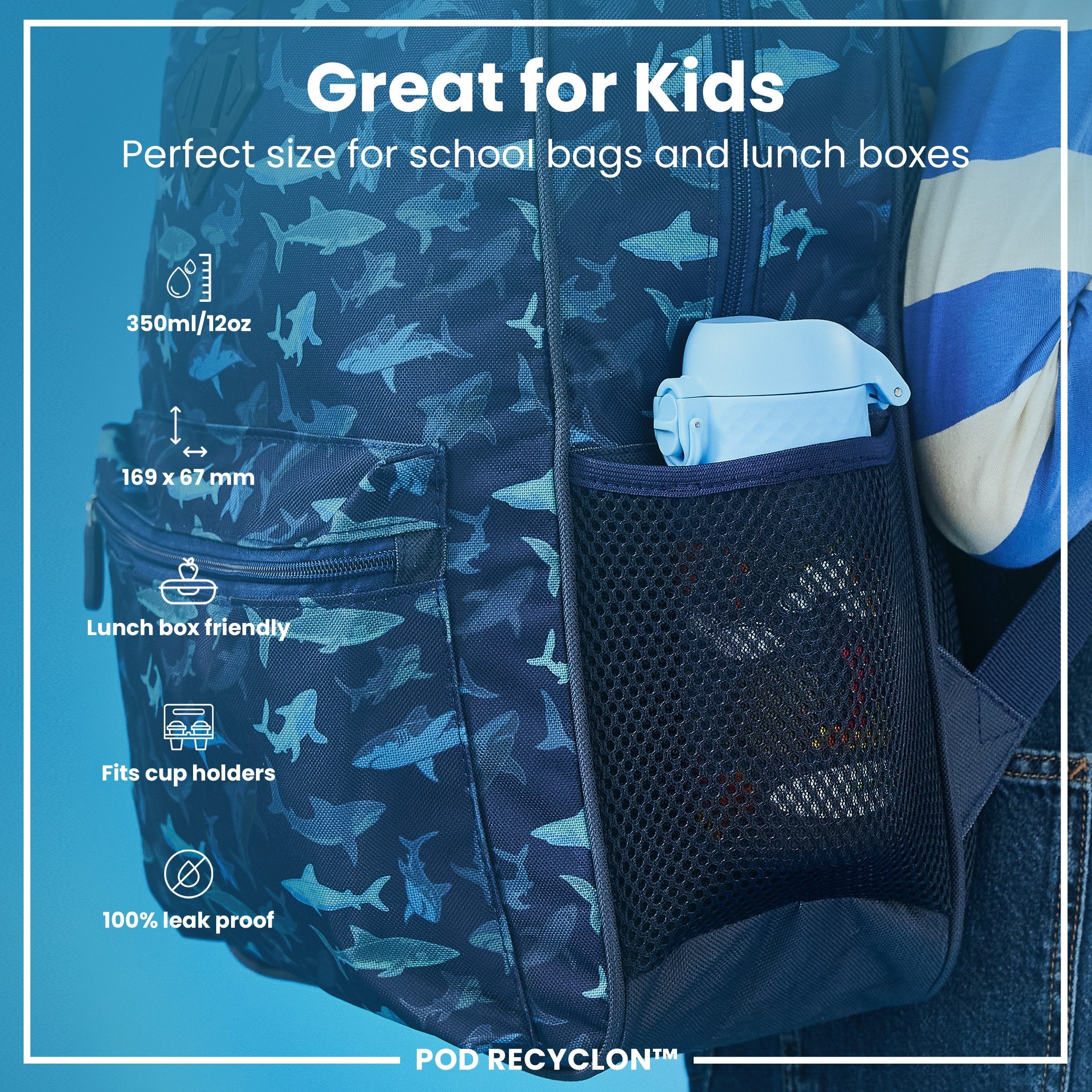 Leak Proof Kids Water Bottle, Recyclon, Safari, 350ml (12oz) - Image 2