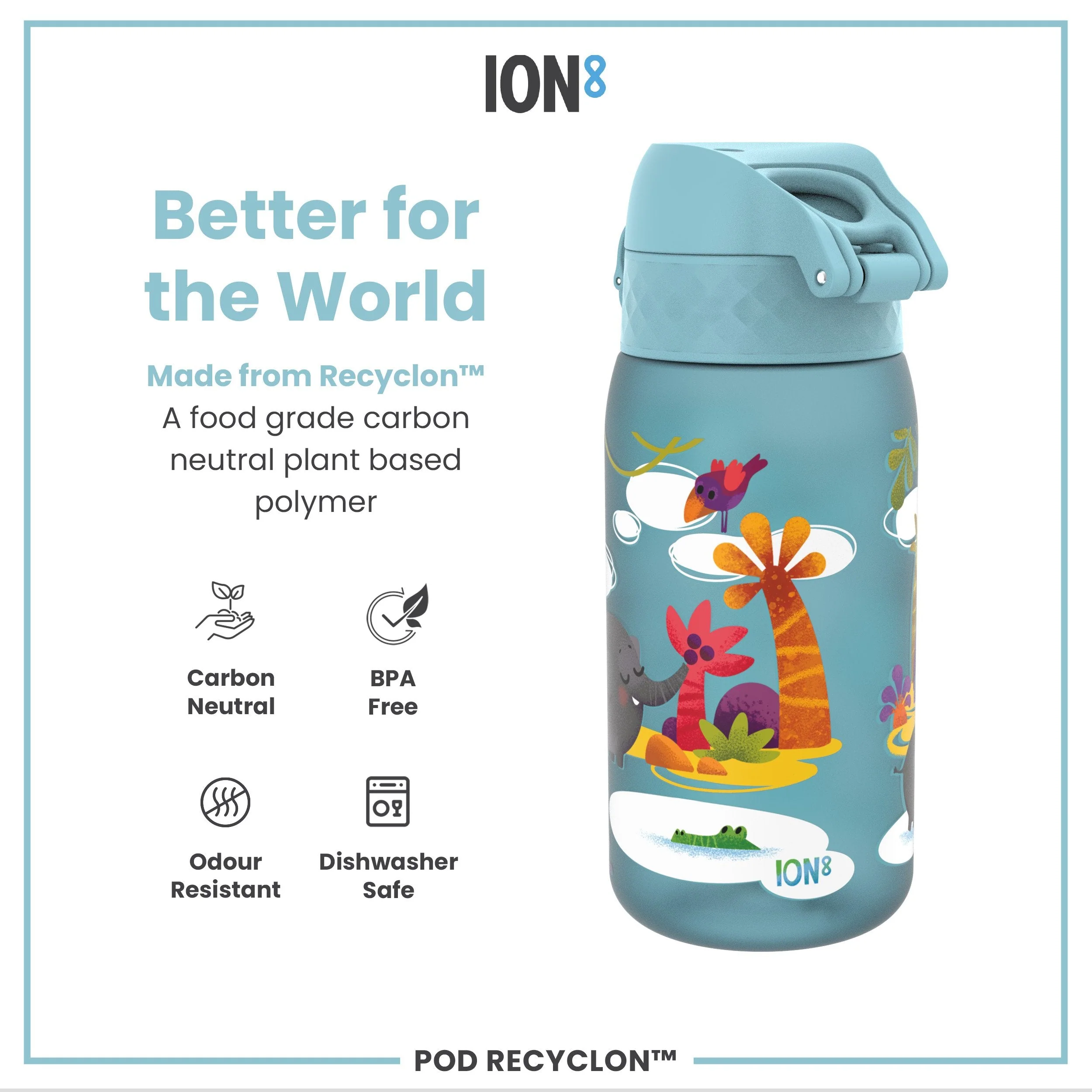 Leak Proof Kids Water Bottle, Recyclon, Safari, 350ml (12oz) - Image 5