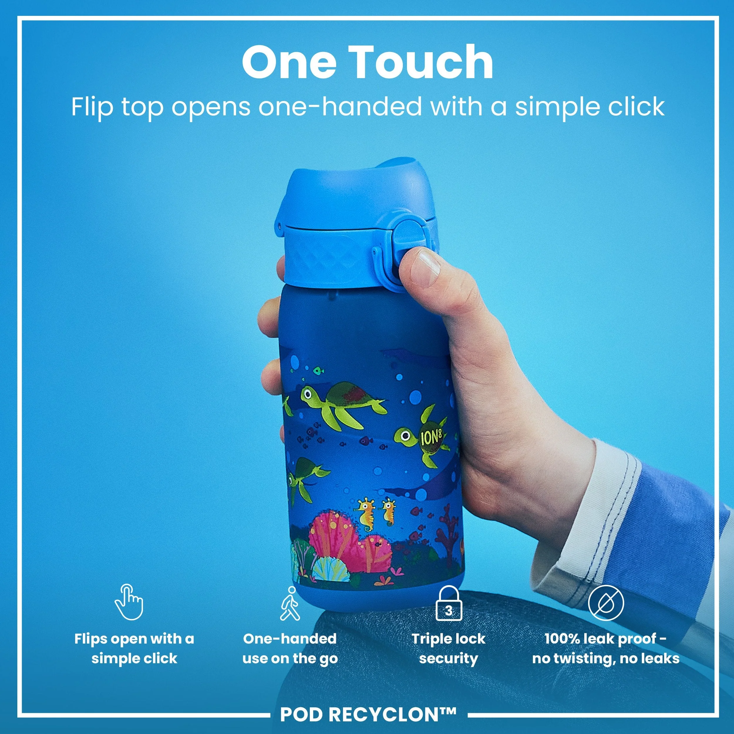 Leak Proof Kids Water Bottle, Recyclon, Sea Turtle, 350ml (12oz) - Image 3