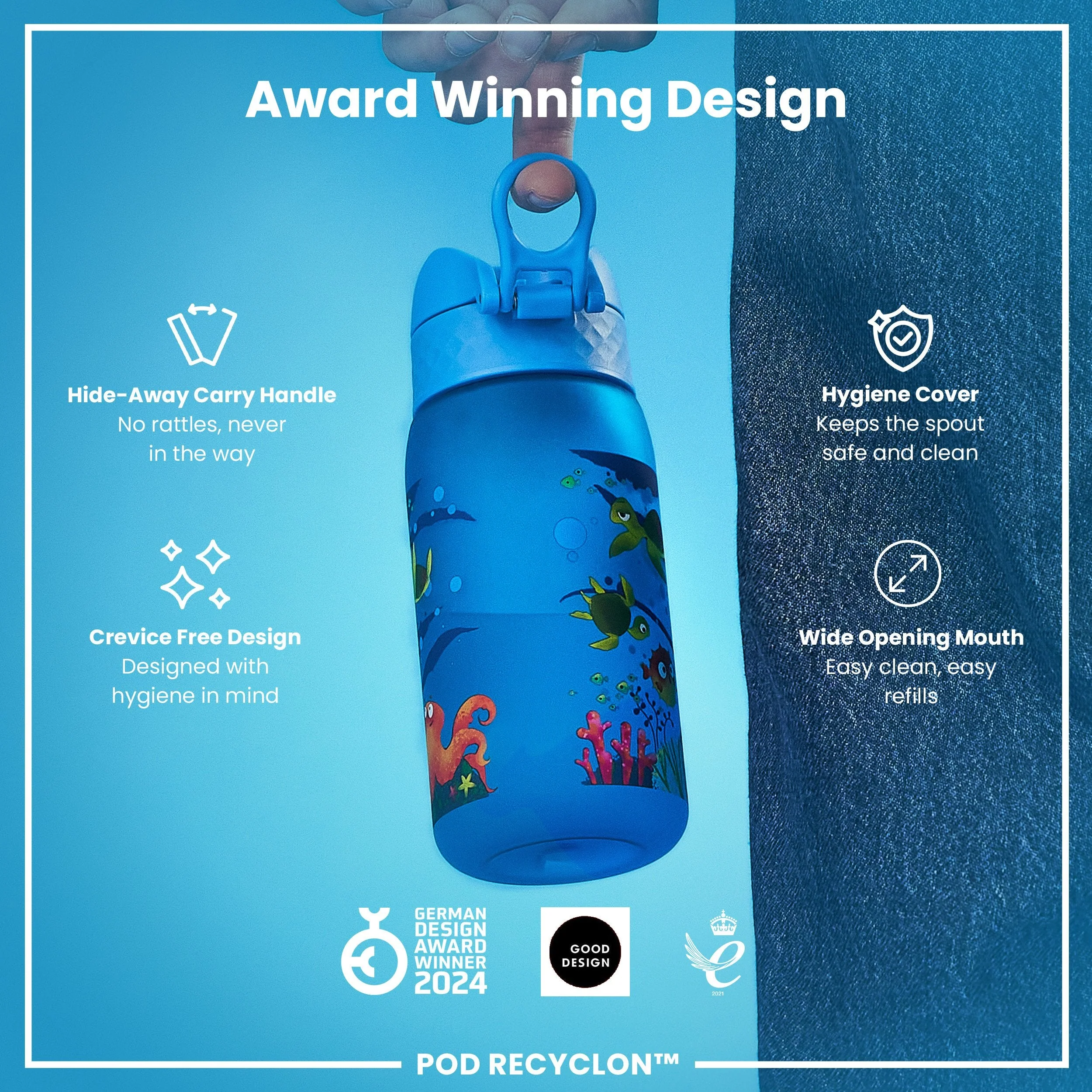 Leak Proof Kids Water Bottle, Recyclon, Sea Turtle, 350ml (12oz) - Image 6