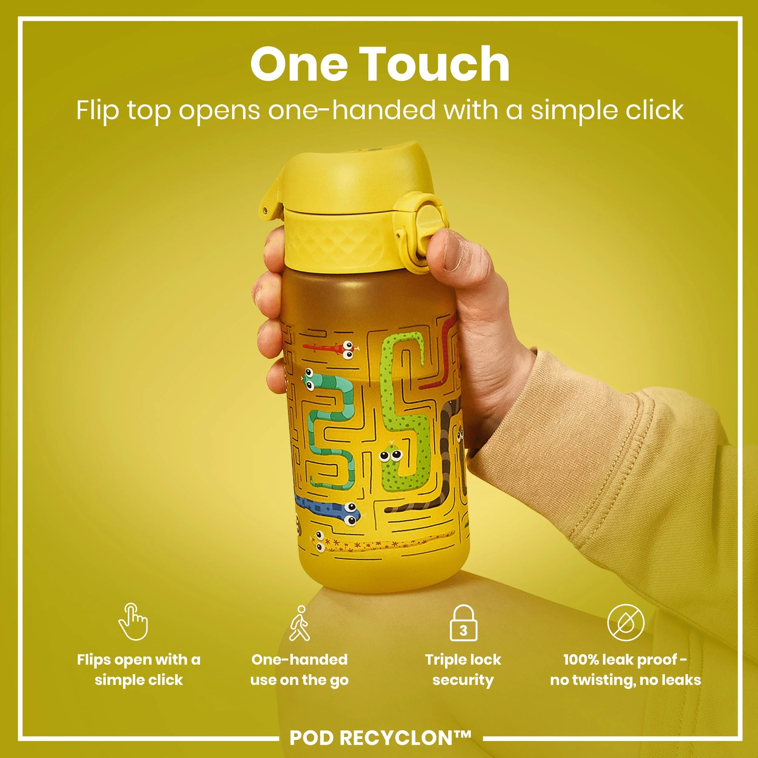 Leak Proof Kids Water Bottle, Recyclon, Snakes, 350ml (12oz) - Image 3