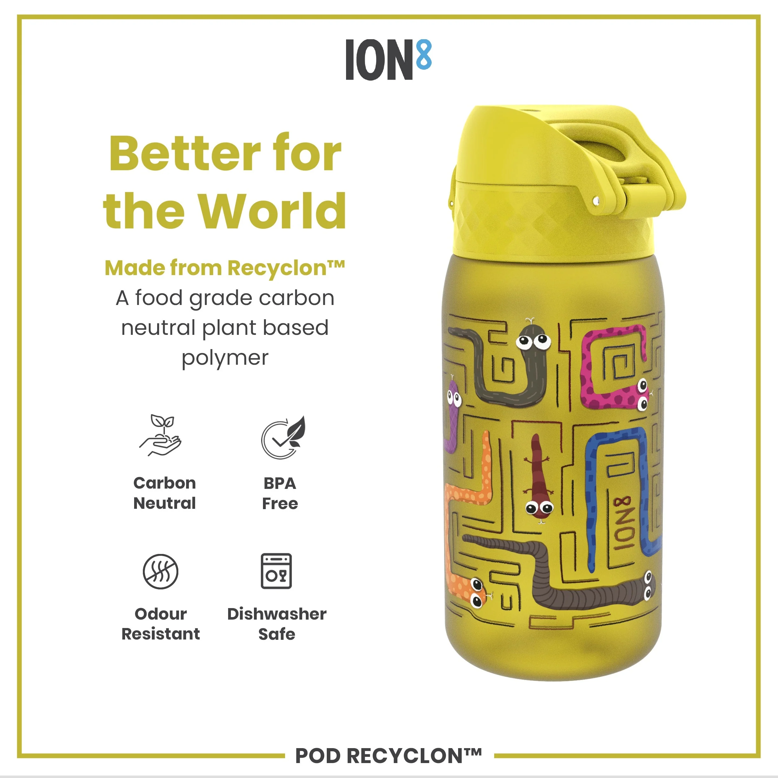 Leak Proof Kids Water Bottle, Recyclon, Snakes, 350ml (12oz) - Image 5
