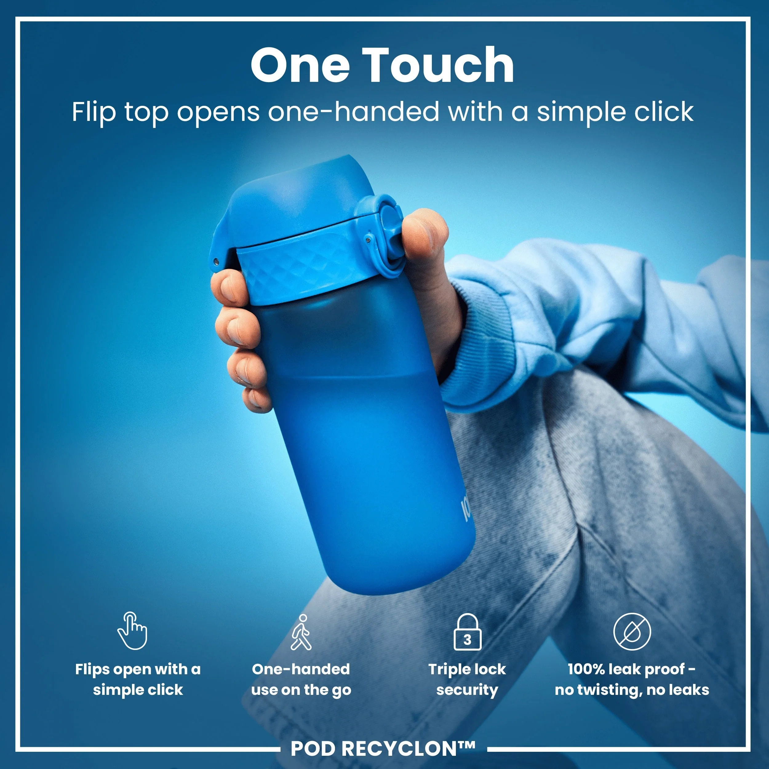 Leak Proof Small Water Bottle With Straw, Recyclon, Blue, 350ml (12oz) - Image 3
