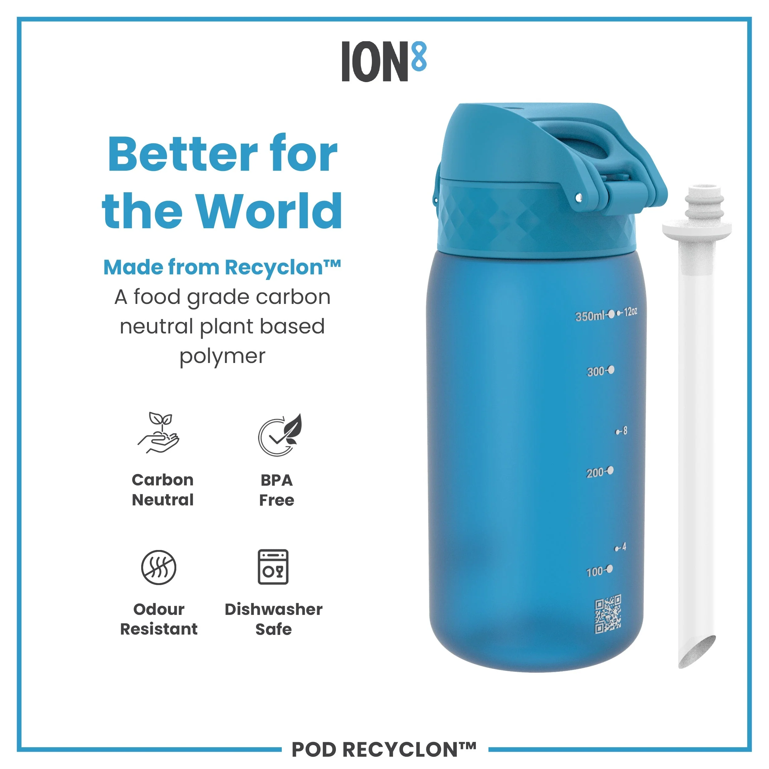 Leak Proof Small Water Bottle With Straw, Recyclon, Blue, 350ml (12oz) - Image 5