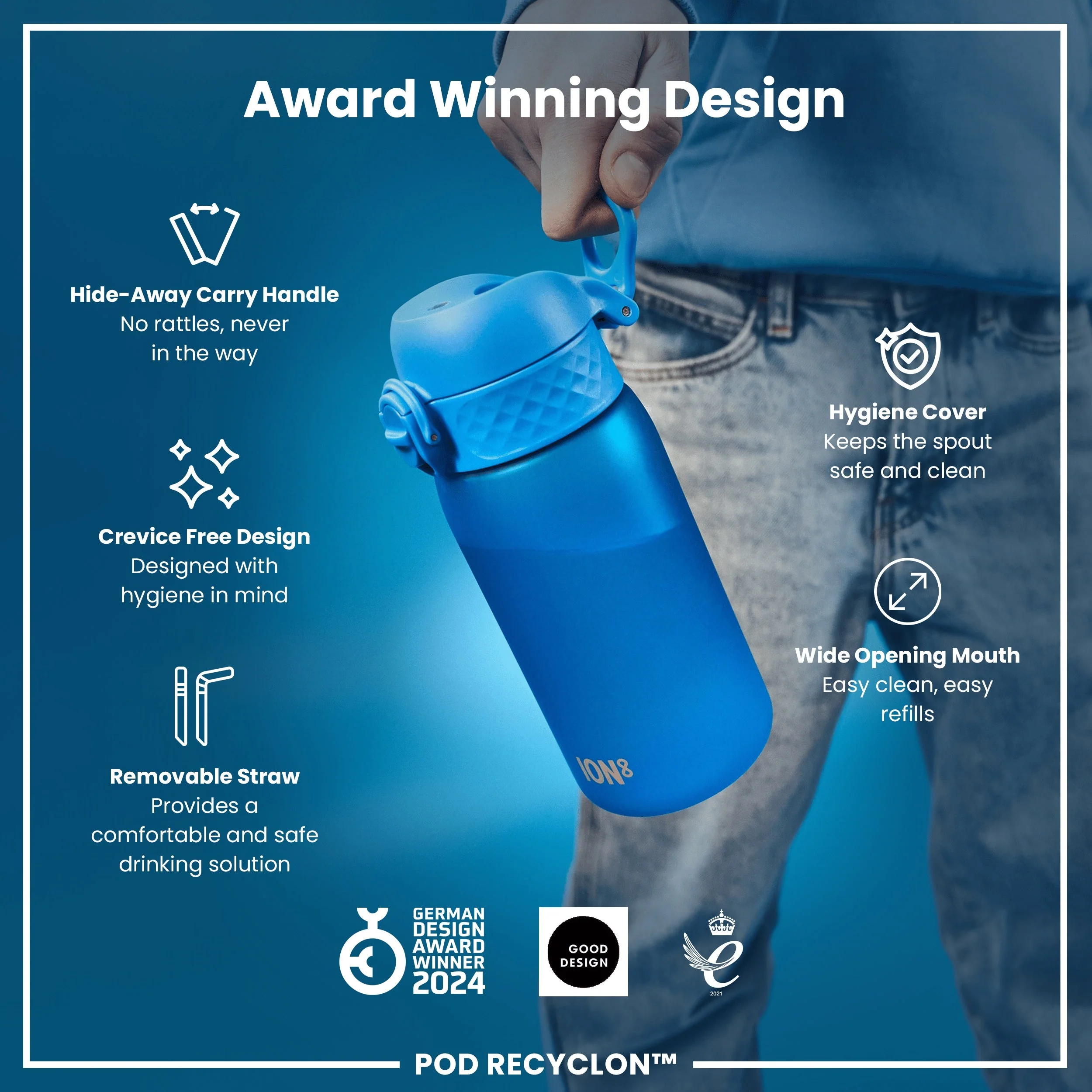 Leak Proof Small Water Bottle With Straw, Recyclon, Blue, 350ml (12oz) - Image 6
