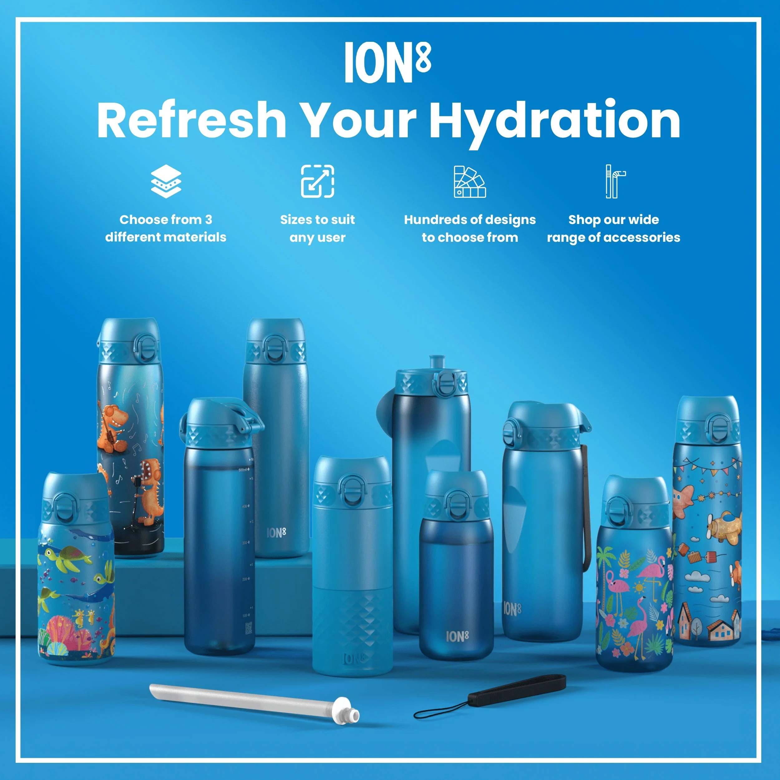 Leak Proof Small Water Bottle With Straw, Recyclon, Blue, 350ml (12oz) - Image 7