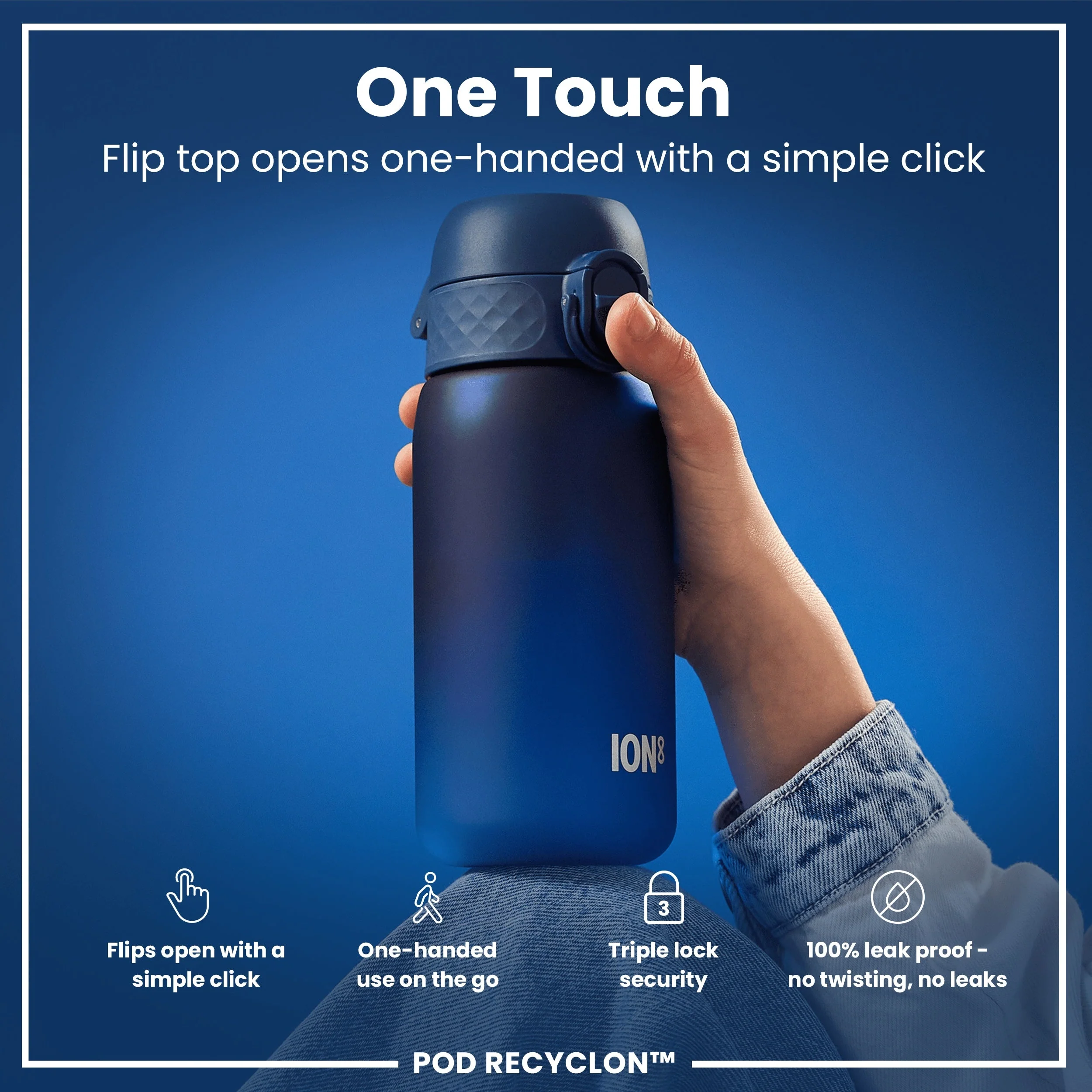 Leak Proof Small Water Bottle With Straw, Recyclon, Navy, 350ml (12oz) - Image 3