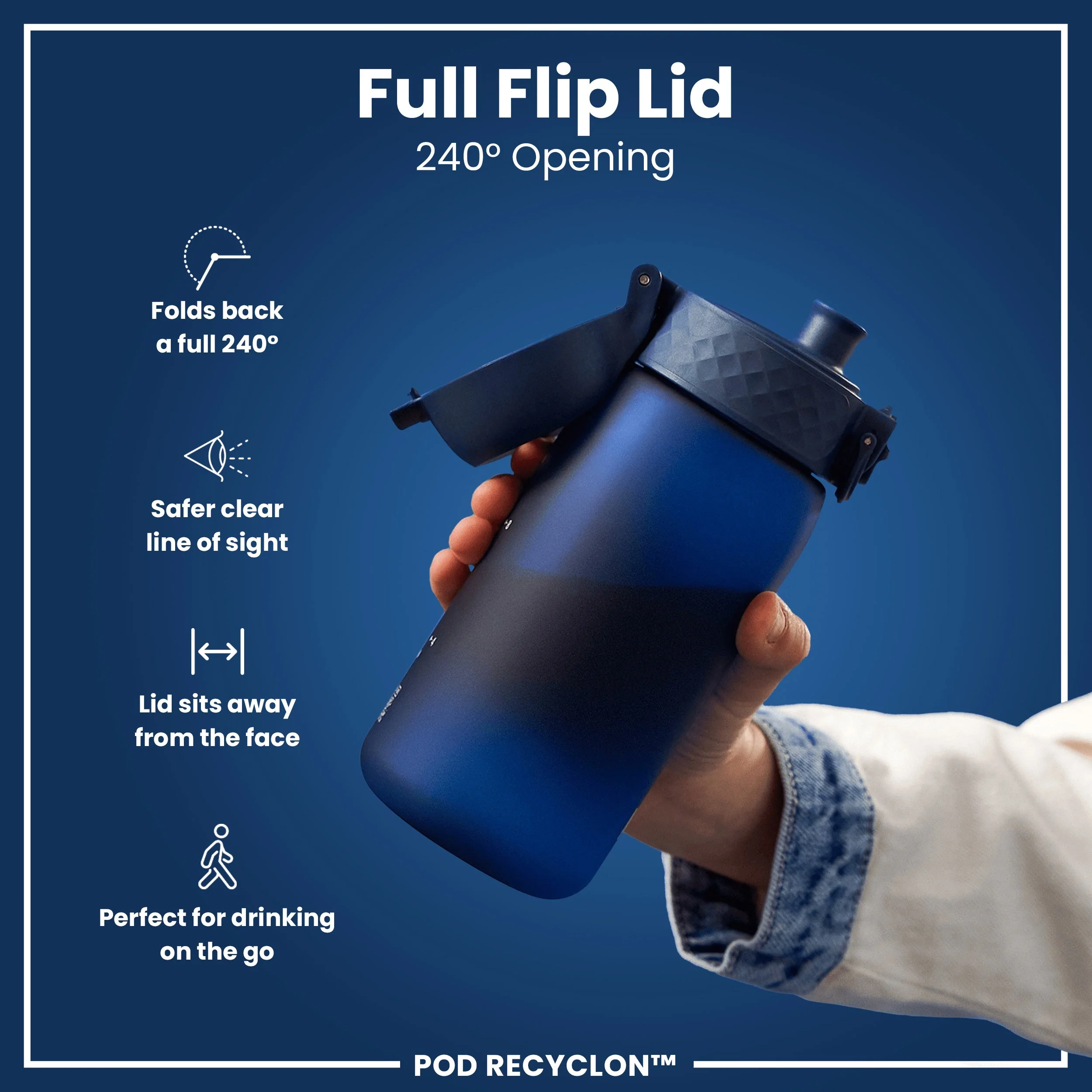 Leak Proof Small Water Bottle With Straw, Recyclon, Navy, 350ml (12oz) - Image 4