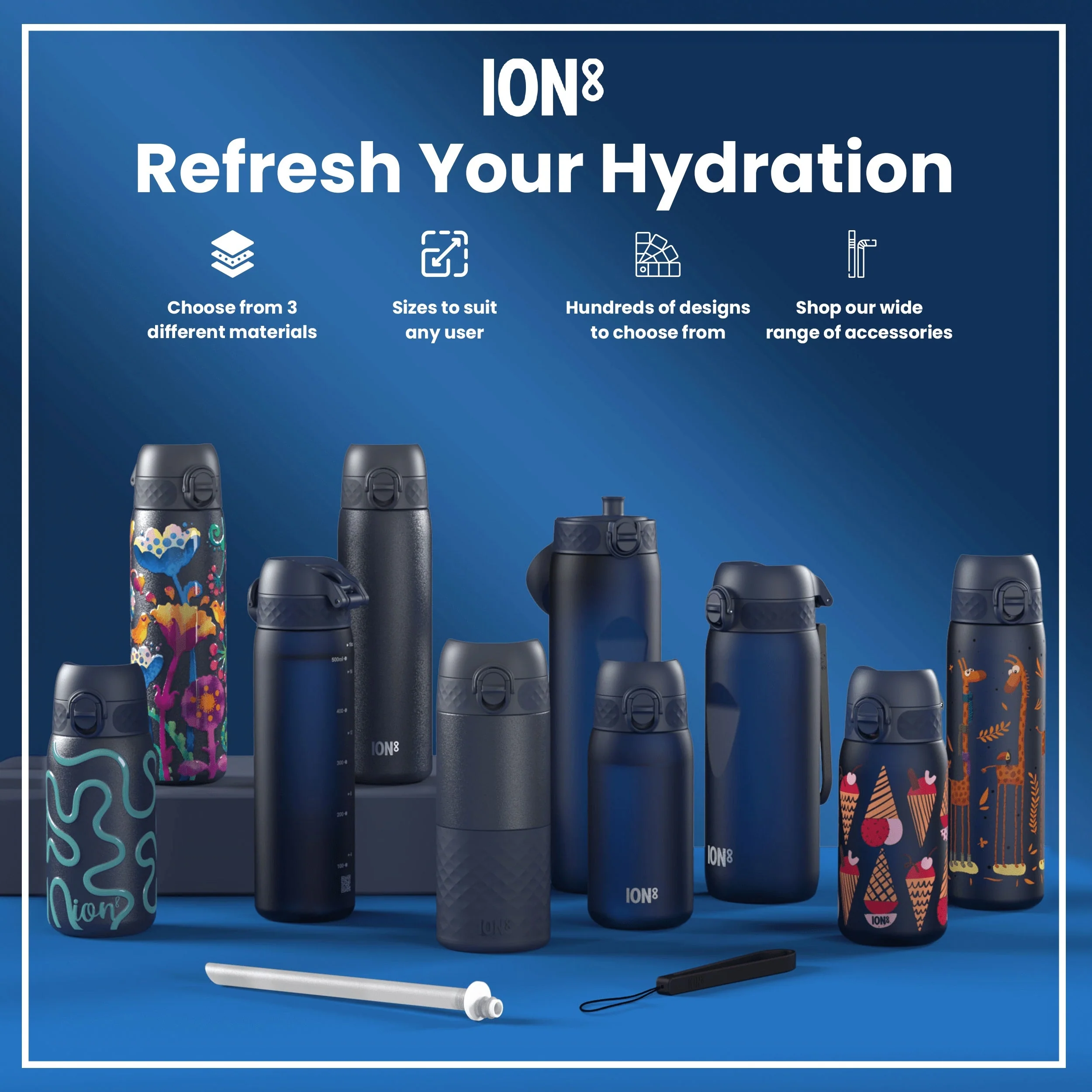 Leak Proof Small Water Bottle With Straw, Recyclon, Navy, 350ml (12oz) - Image 7