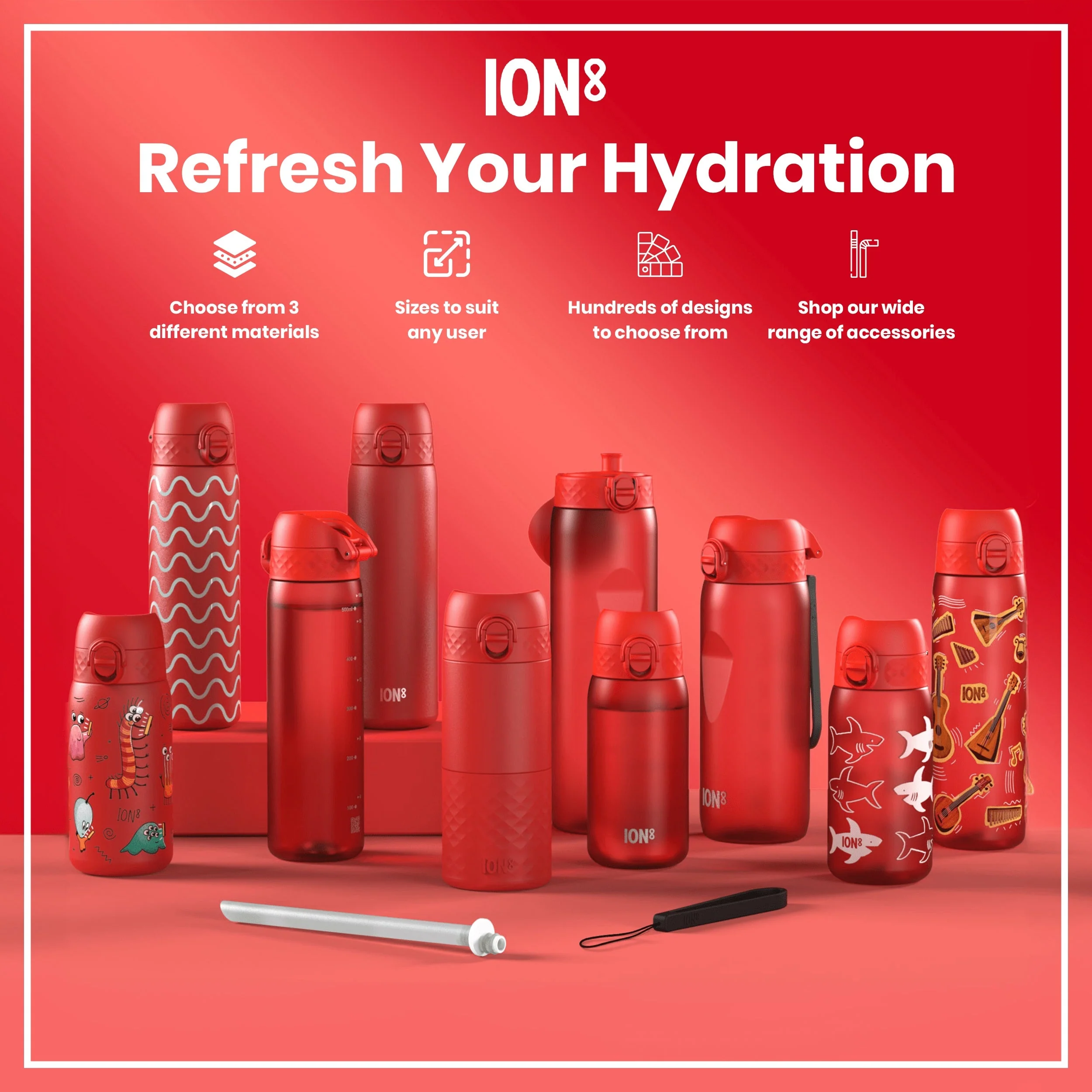 Leak Proof Small Water Bottle With Straw, Recyclon, Red, 350ml (12oz) - Image 7