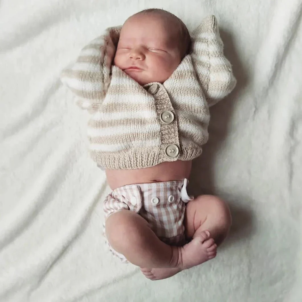 Newborn Reusable Cloth Nappy - Gingham Taupe - Image 5