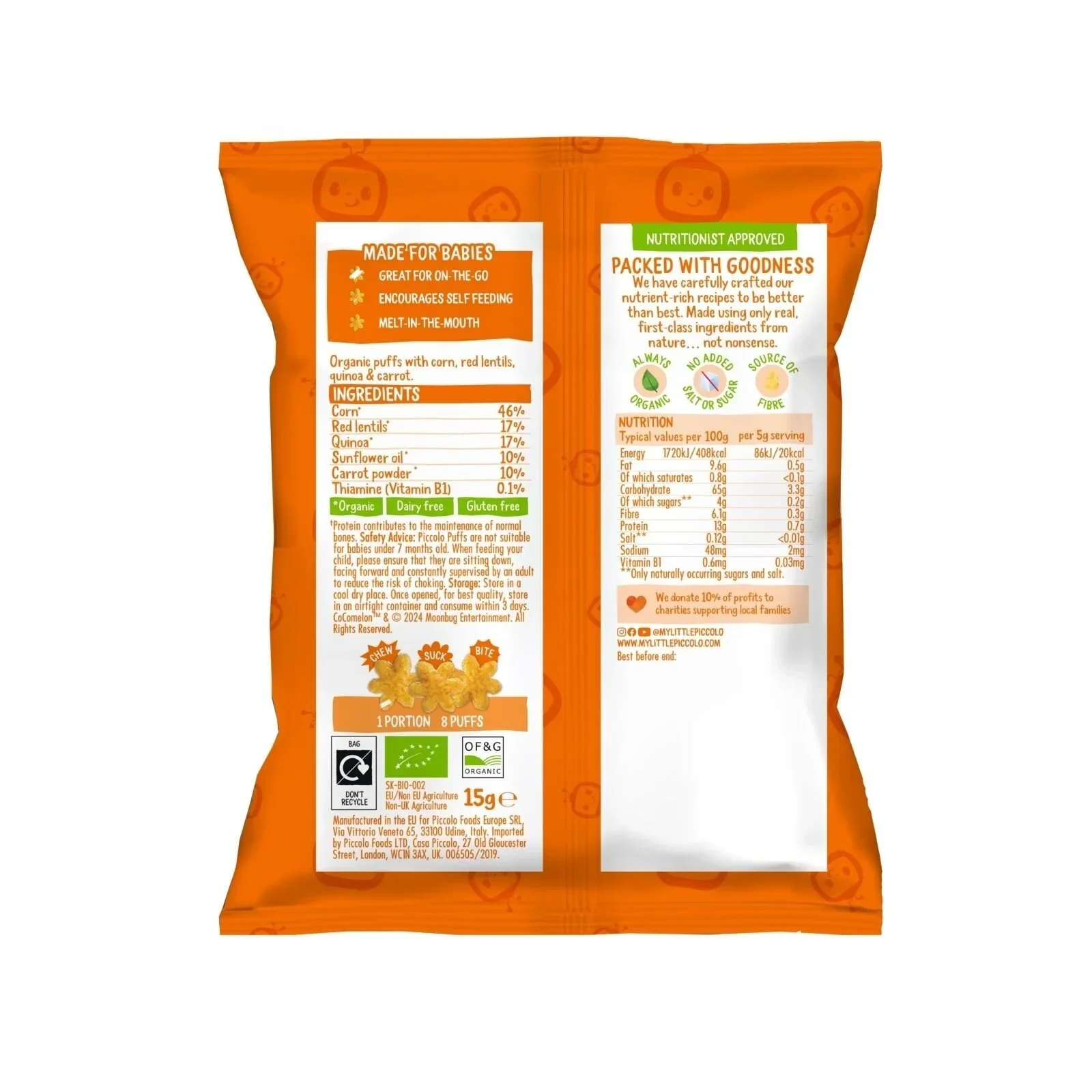 Piccolo Organic Carrot Puff Stars 7+ months 60g (4x15g) - Image 3